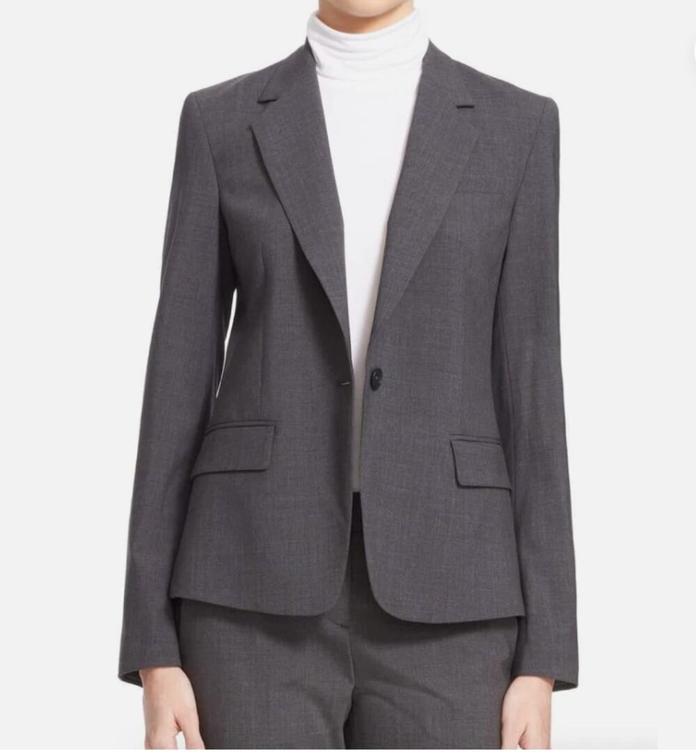 THEORY Gabe B2 Silver Steel Gray Blazer Peak Lapel Single Breasted Sz 00 NEW